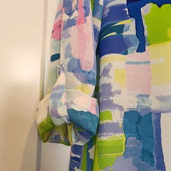 Tori Richard Silk Tunic Dress Top 2 Abstract Roll Tab Resort Lux Vacation Beach - Picture 11 of 16